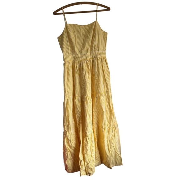 English Factory Sunny Yellow Striped Spaghetti
Straps Tiered Maxi Dress Size M - Picture 2 of 14